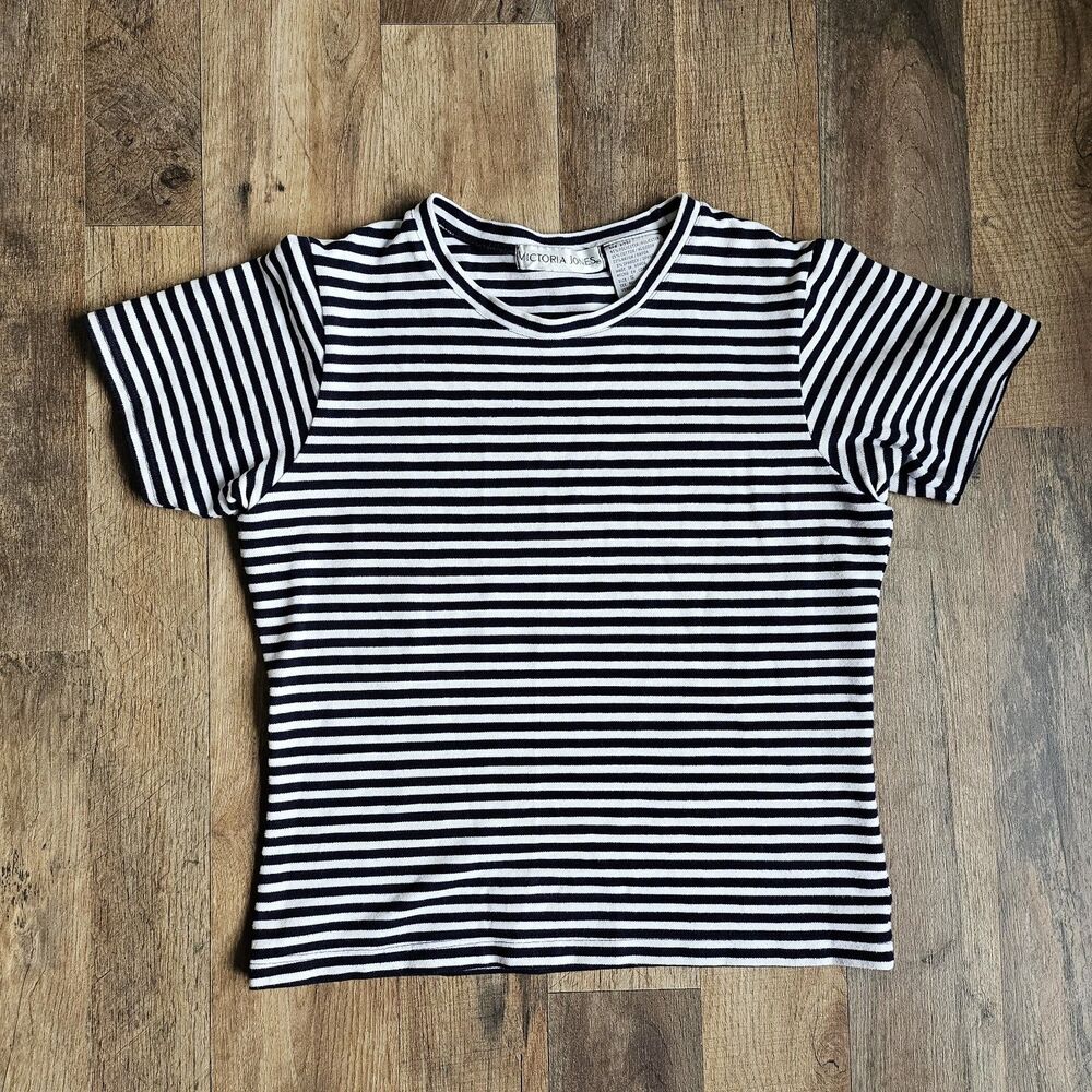 Vintage 90s Victoria Jones Striped Baby Tee Size Small Minimalist French...